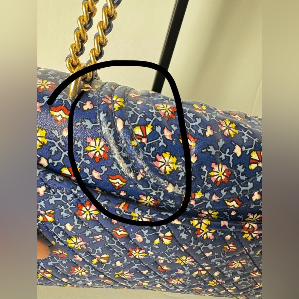 TORY BURCH FLEMING PRINTED SMALL CONVERTIBLE SHOULDER BAG BLUE WILD PANSY - Picture 8 of 16